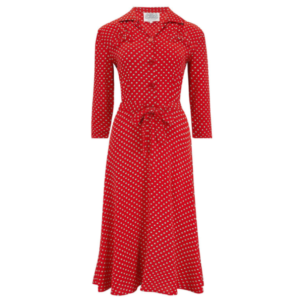 Robe "POLLY" rouge à pois blanc et noir