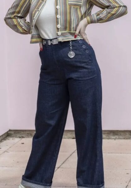 Jeans de travail à boutons bleu Années 40's
