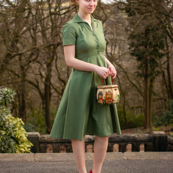 Robe verte coton et lin Années 40's