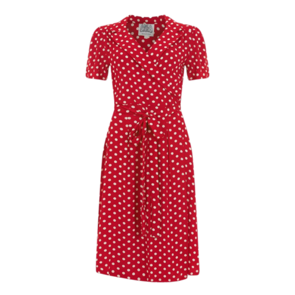 Robe cache-cœur rouge à pois blanc