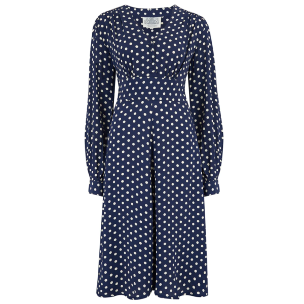 Robe "AVA" bleu à pois crème