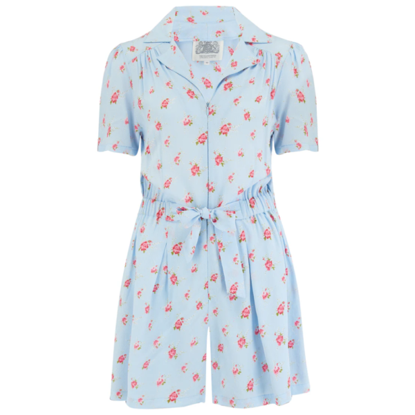 Combi-short "EMMA" bleu poudré fleurs rose