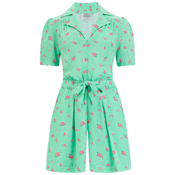 Combi-short "EMMA" vert poudré fleurs rose