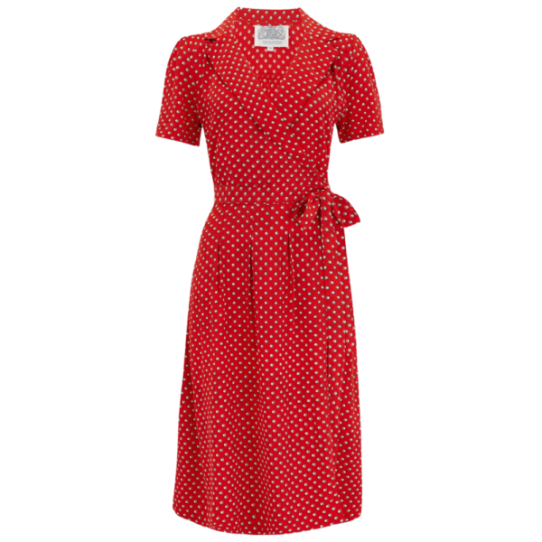 Robe cache-cœur rouge à pois blanc et noir