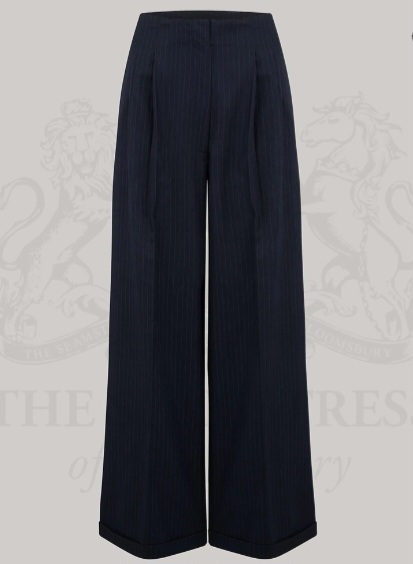 Pantalon "AUDREY" bleu navy à fine rayure blanche