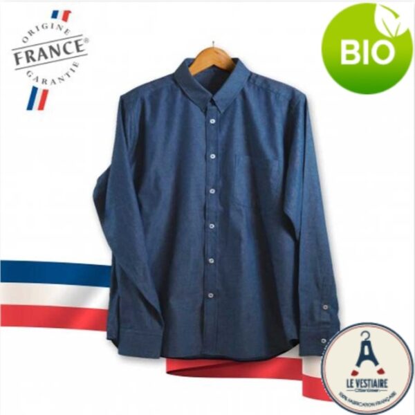 Chemise bleu jean brodé "CARENTAN" - coupe unisexe
