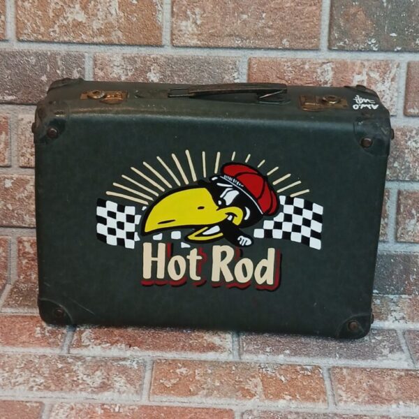VALISE ANCIENNE PEINTE "HOT ROD"