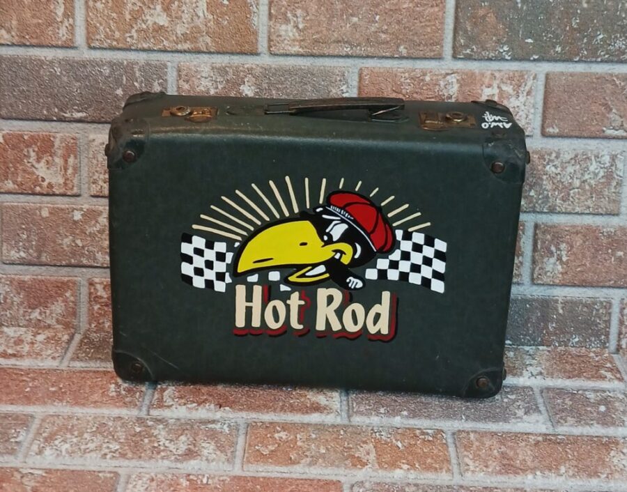 VALISE ANCIENNE PEINTE "HOT ROD"