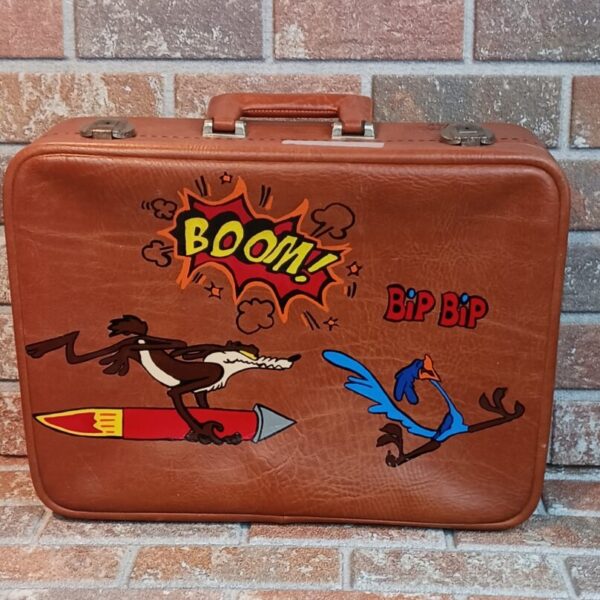 VALISE CUIR ANCIENNE PEINTE "BIP-BIP"