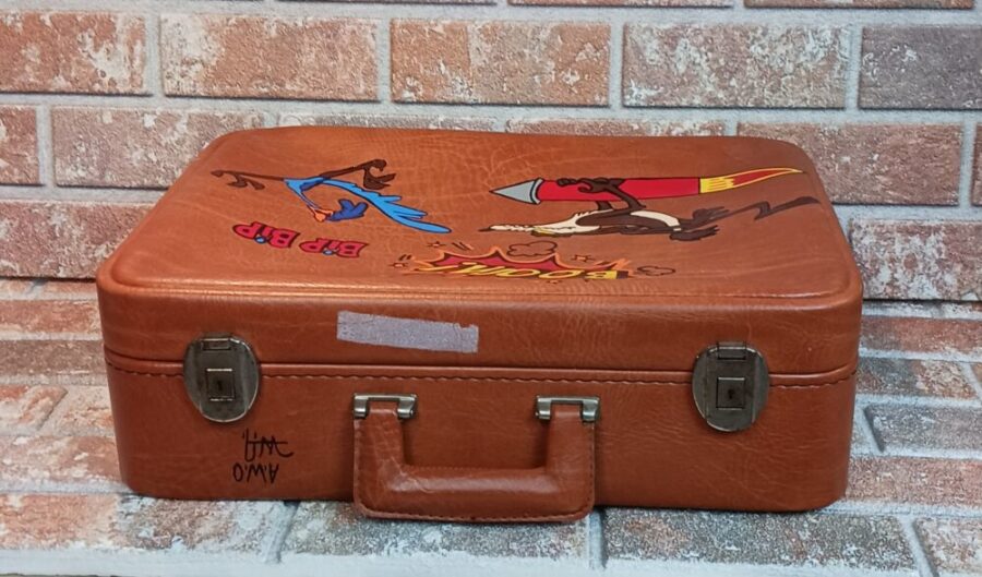 VALISE CUIR ANCIENNE PEINTE "BIP-BIP" – Image 2