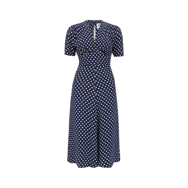 Robe "DOLORES" bleu à pois crème