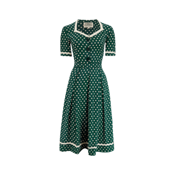 Robe FRANCOISE verte à pois crème