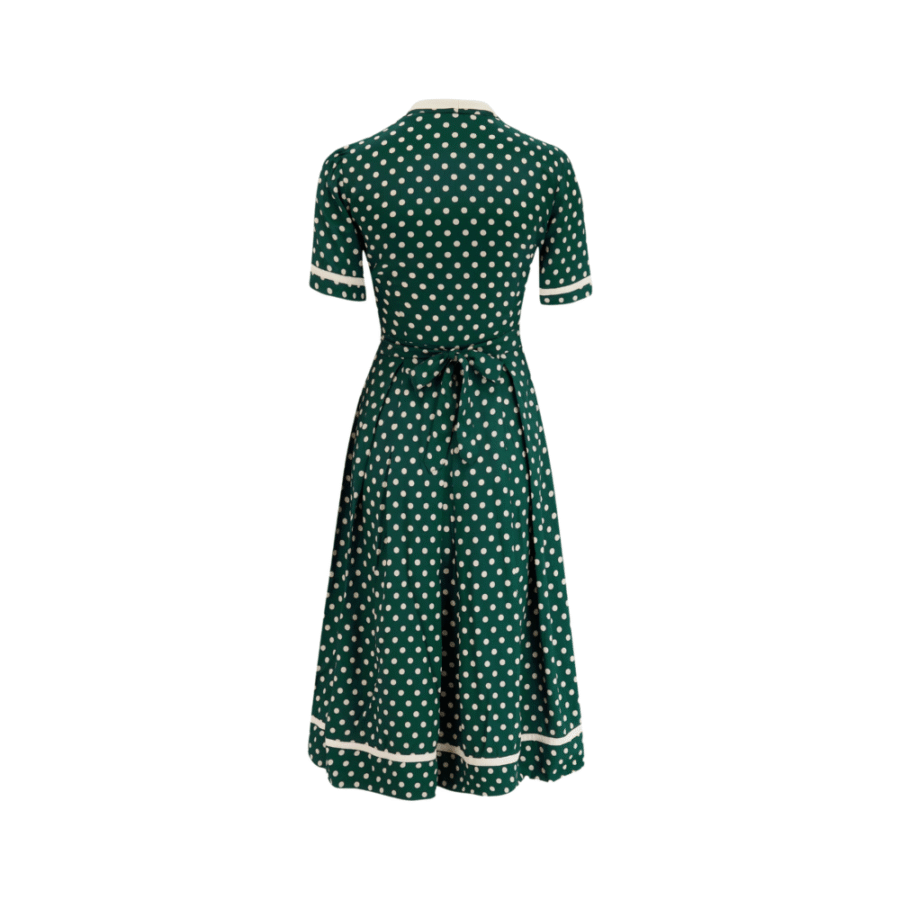 Robe FRANCOISE verte à pois crème – Image 2