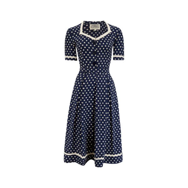 Robe FRANCOISE  bleue à pois crème