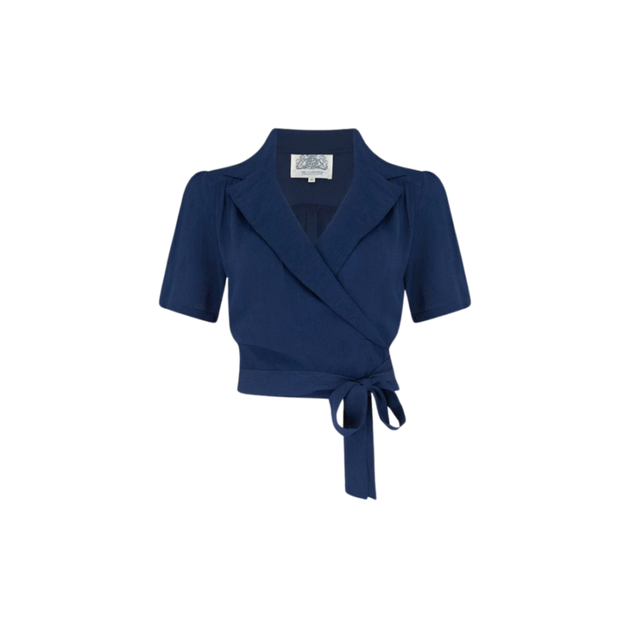 Chemisier manche courte  "GRETA"  cache cœur bleu navy