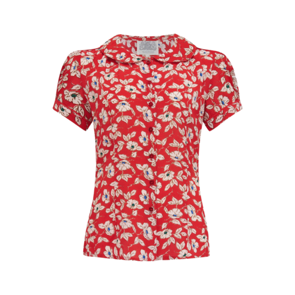 Chemisier manche courte  "JIVE"  rouge à fleurs