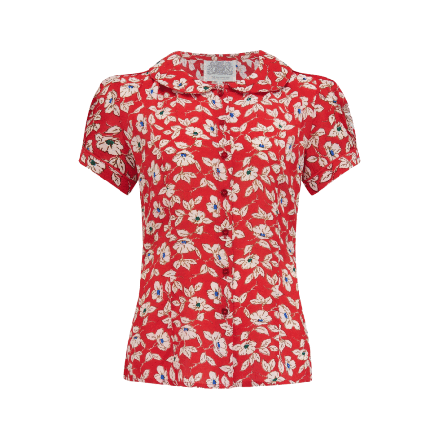 Chemisier manche courte  "JIVE"  rouge à fleurs