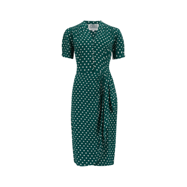 Robe "MABEL"  verte à pois crème
