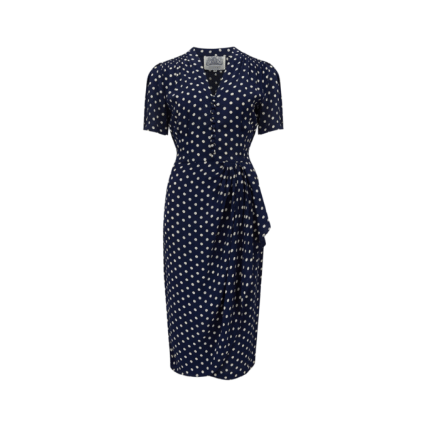 Robe "MABEL"  bleue à pois crème