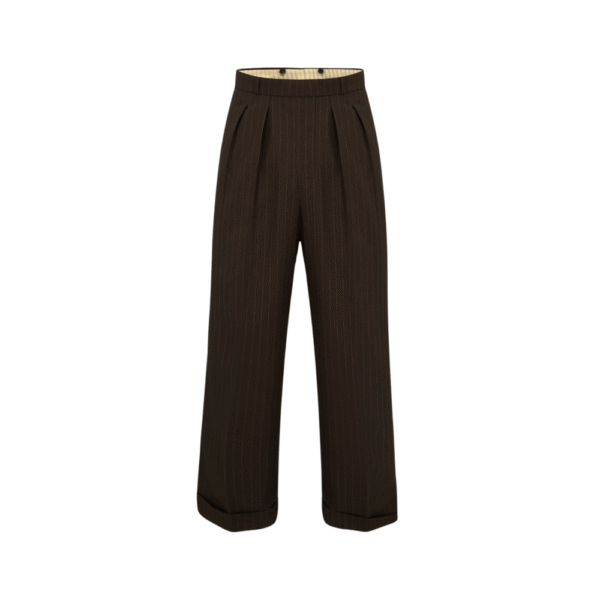 Pantalon  homme "40's" marron à fines rayure blanche