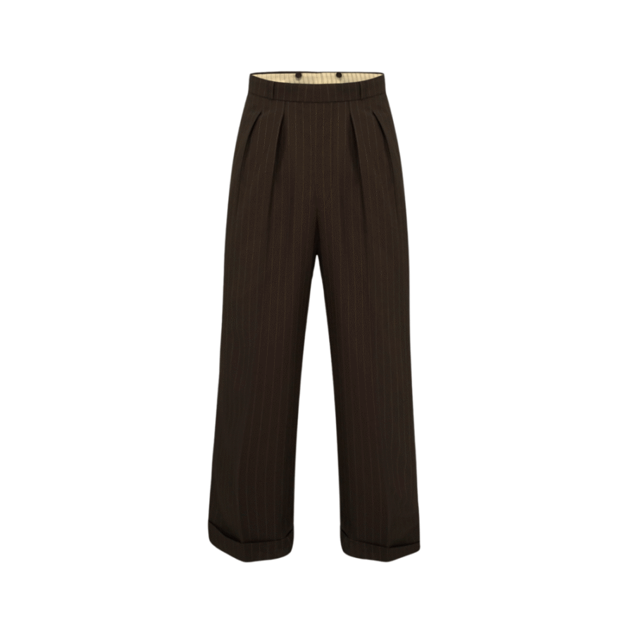 Pantalon  homme "40's" marron à fines rayure blanche
